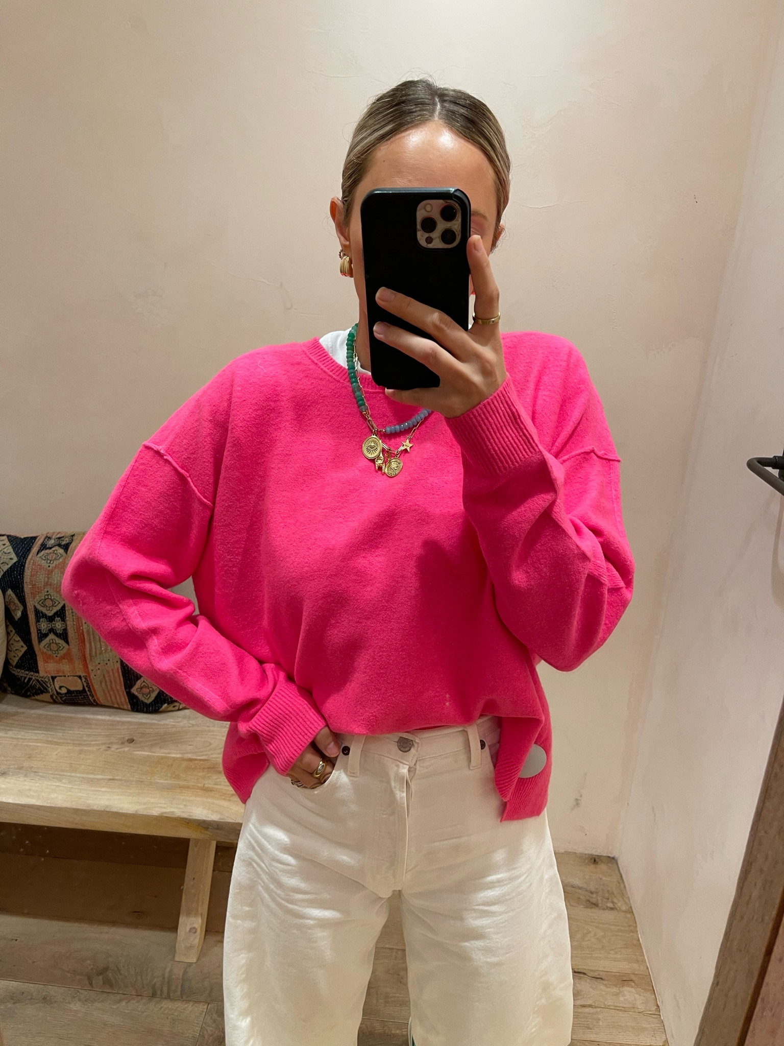 Size small sweater - love the fun pink 