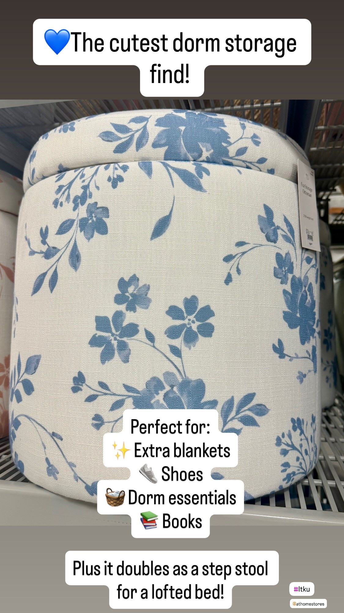 Dorm Decor 

The cutest dorm find! 💙🌸

One of my favorite ways to make a dorm room feel cozy is by adding pieces that are both pretty and practical.

This floral storage ottoman is doing triple duty:
✨ Stores extra blankets, shoes, or books. 
✨ Works as a step stool for getting in and out of a lofted bed
✨ Adds a soft, decorative touch to the room

I love finding items that maximize a small space while still making it feel like home. This one is definitely coming with us to my daughter’s dorm room. 

Shop this dorm favorite and others below👇

#DormDecor #DormRoom #DormEssentials #CollegeDorm #CollegeMoveIn #DormInspiration #DormOrganization #StorageOttoman #SmallSpaceLiving #DormStyle #CollegeLife #FreshmanYear #DormMustHaves #CollegeEssentials #LTKCollege #LTKFinds #BackToCollege #DormShopping #HomeDecor

dorm essentials
southern charm 
southern charm dorm room 
dorm room decor
dorm storage
college dorm
lofted bed
dorm organization
storage ottoman
college essentials
freshman dorm
fun dorm decor 
dorm must haves
dorm inspiration
small space storage
hidden storage
dorm room ideas
college move-in

#LTKHome #LTKHome #LTKU #LTKSaleAlert