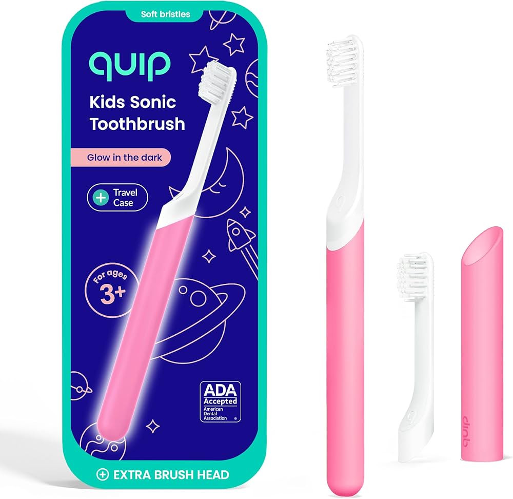 Quip Plastic Sonic Toothbrush for Kids Plus Extra Brush Head - GITD Pink (Glow in The Dark) | Amazon (US)