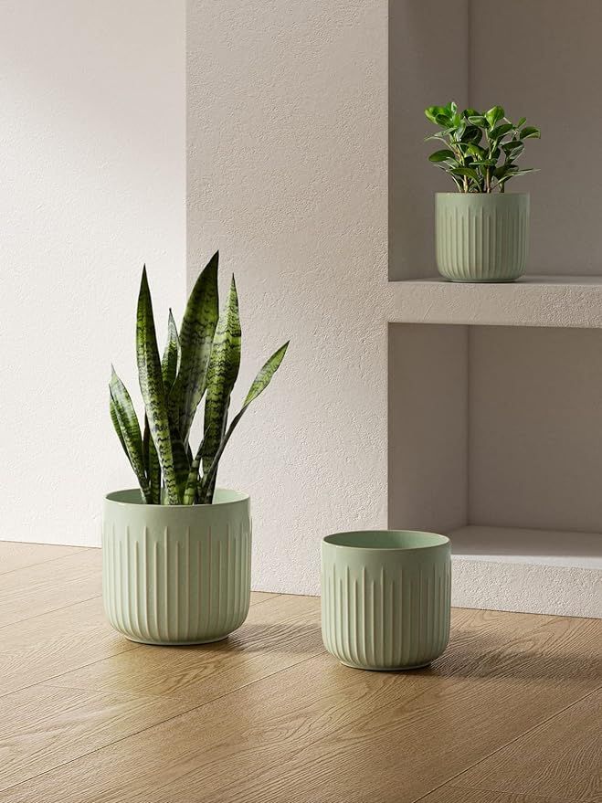 LE TAUCI Ceramic Planters, Set of 3 Plant Pots for Indoor Plants, 8.3+6.9+5.7 inch Flower Pot wit... | Amazon (US)