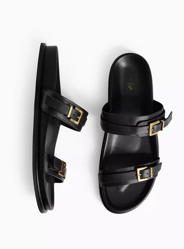 Buy Black Leather Buckle Footbed Sandals 7 | Sandals | Tu | Tu Clothing
