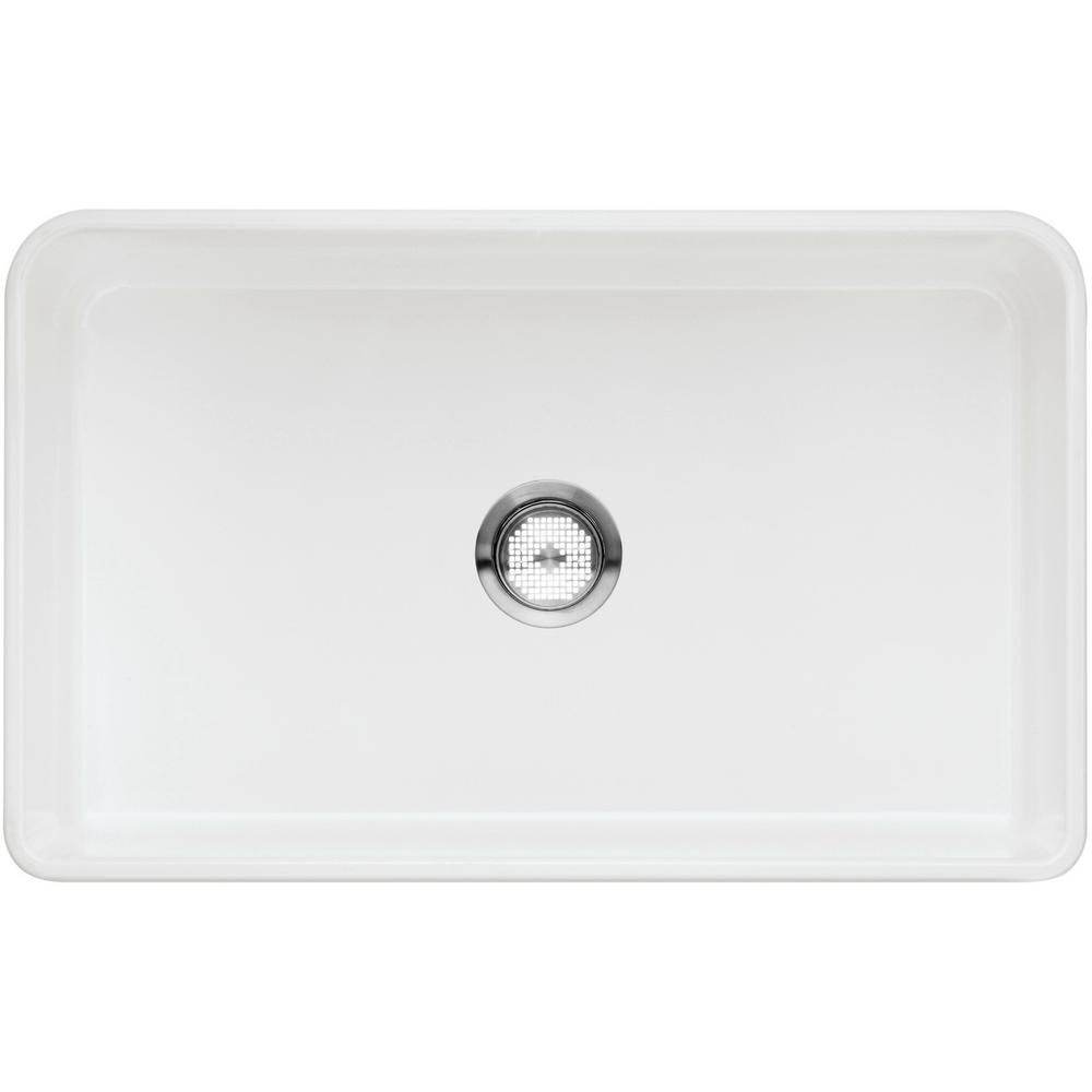 Blanco CERANA Farmhouse Apron-Front White Fireclay 30 in. Single Bowl Kitchen Sink | The Home Depot