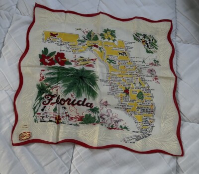 Florida State Hankie Vintage 100% Cotton, Palm Trees, Beach, Flowers, Map | eBay US
