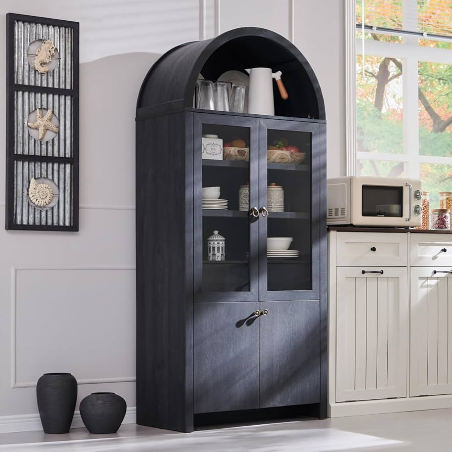 71" Tall Arched Kitchen Pantry Cabinet, Modern Farmhouse Kitchen Storage Cabinets with Open & Adj... | Amazon (US)