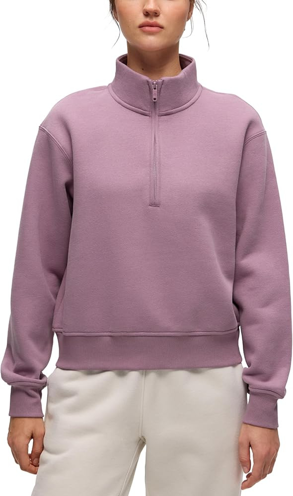 CRZ YOGA Cotton Fleece Lined Half Zip Sweatshirt for Women - Pullover Funnel Neck Workout Casual ... | Amazon (US)