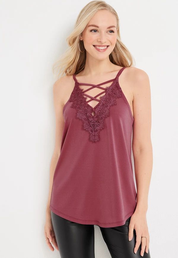 Crochet Lace Up Cami | Maurices