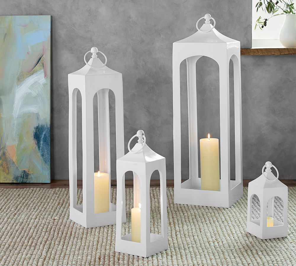 Caleb Handcrafted Metal Lantern - White | Pottery Barn (US)