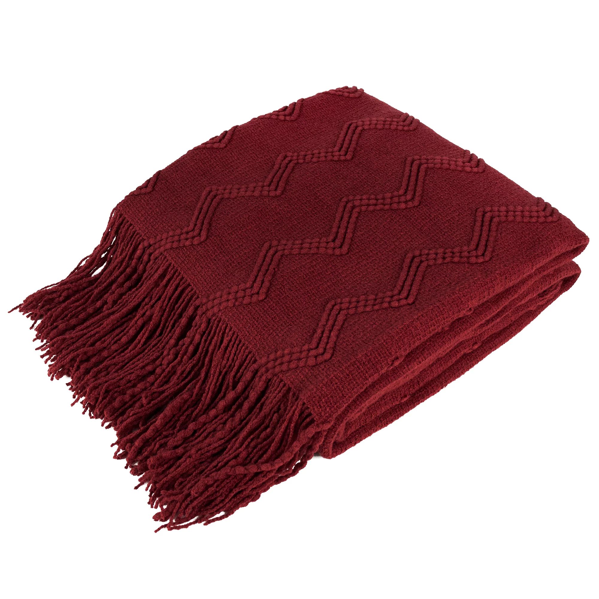 PAVILIA Knitted Throw Blanket Fringe Dark Red Wine Burgundy | Decorative Tassel Boho Farmhouse De... | Walmart (US)