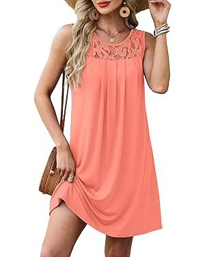 Summer Dresses for Women Sleeveless Lace Crewneck Sundress (S-3XL) | Amazon (US)