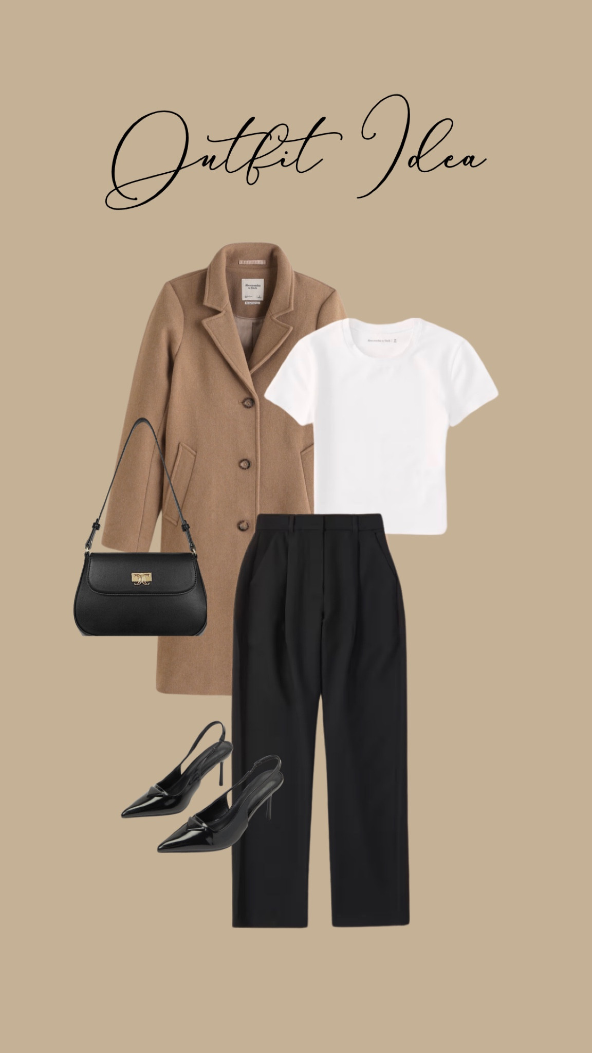 Outfit idea!  Casual style! Abercrombie coat! Dad coat- neutral finds- closet staple! Baby tee- Abercrombie trousers 