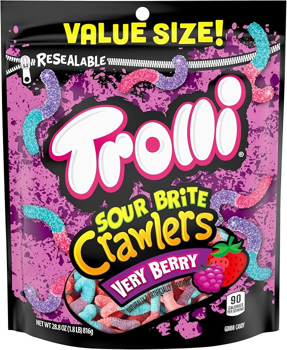 Trolli Sour Brite Crawlers, Very Berry, Sour Gummy Worms, 28.8 Ounce Resealable Bag | Amazon (US)
