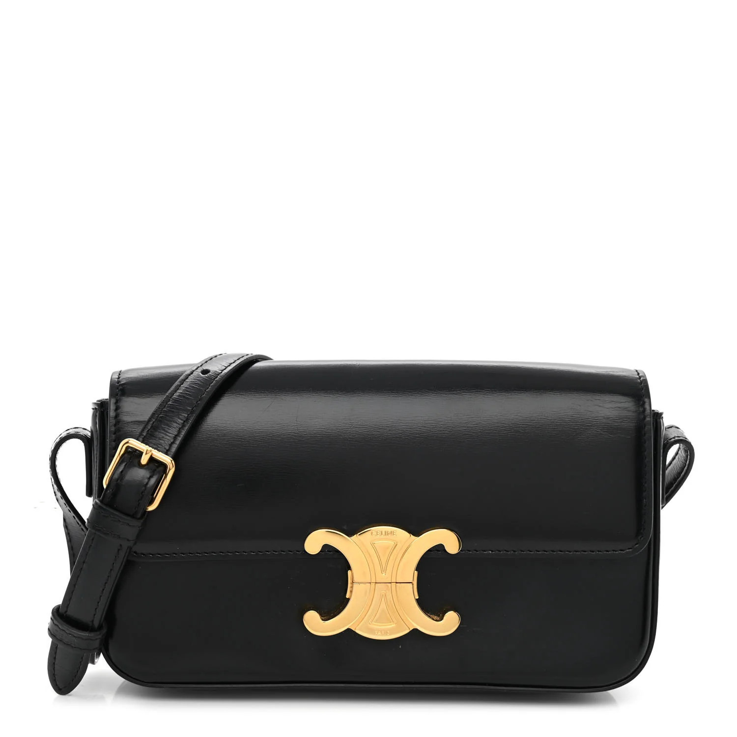 Shiny Calfskin Triomphe Shoulder Bag Black | FASHIONPHILE (US)