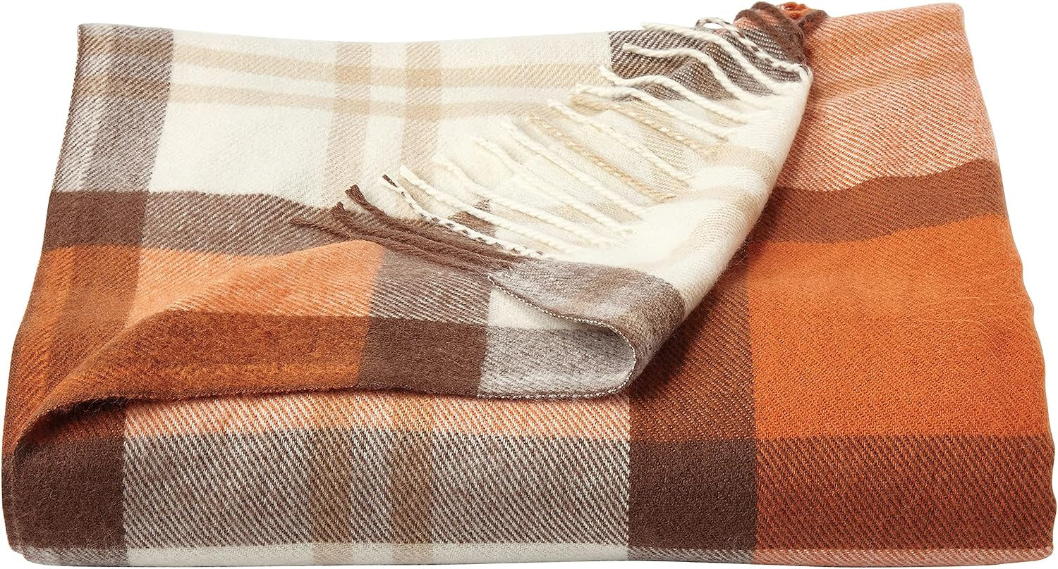 Lavish Home Collection Faux Cashmere Acrylic Oversized Throw Blanket - Luxuriously Fluffy, Soft Cashmere-Like Woven Acrylic, Breathable with Stylish Vintage Design - Spice Plaid | Amazon (US)