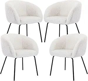 DUOMAY Modern Faux Fur Barrel Dining Chair Set of 4, Upholstered Accent Side Chair Makeup Vanity ... | Amazon (US)