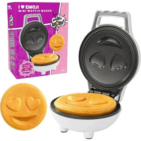 Heart Eyes Emoji Mini Waffle Maker- Valentines Day Breakfast w Cute Personal-Sized 4" Smiley Face Pancakes- Electric NonStick Baker Iron w Recipes- Loving Treat Gift for Her Him- Kids Easy Fun Bake | Walmart (US)