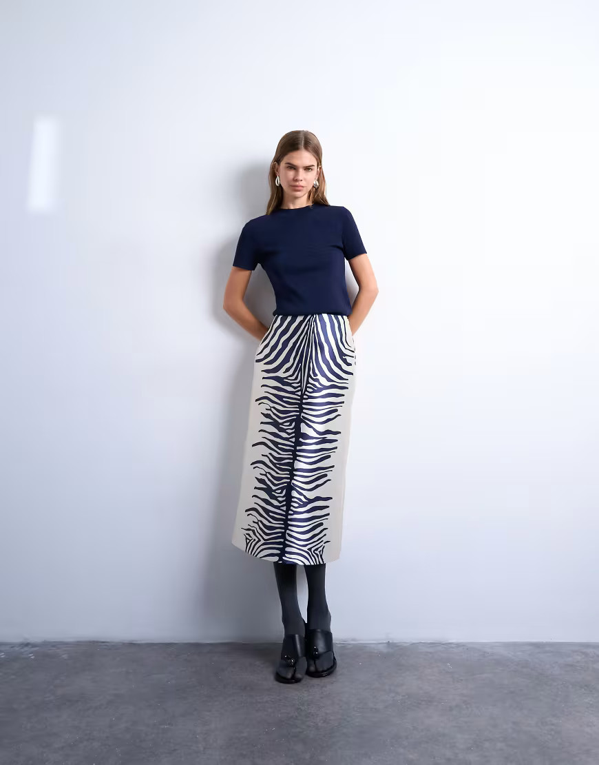 Topshop satin a line midi skirt in mono zebra print-Multi | ASOS (Global)