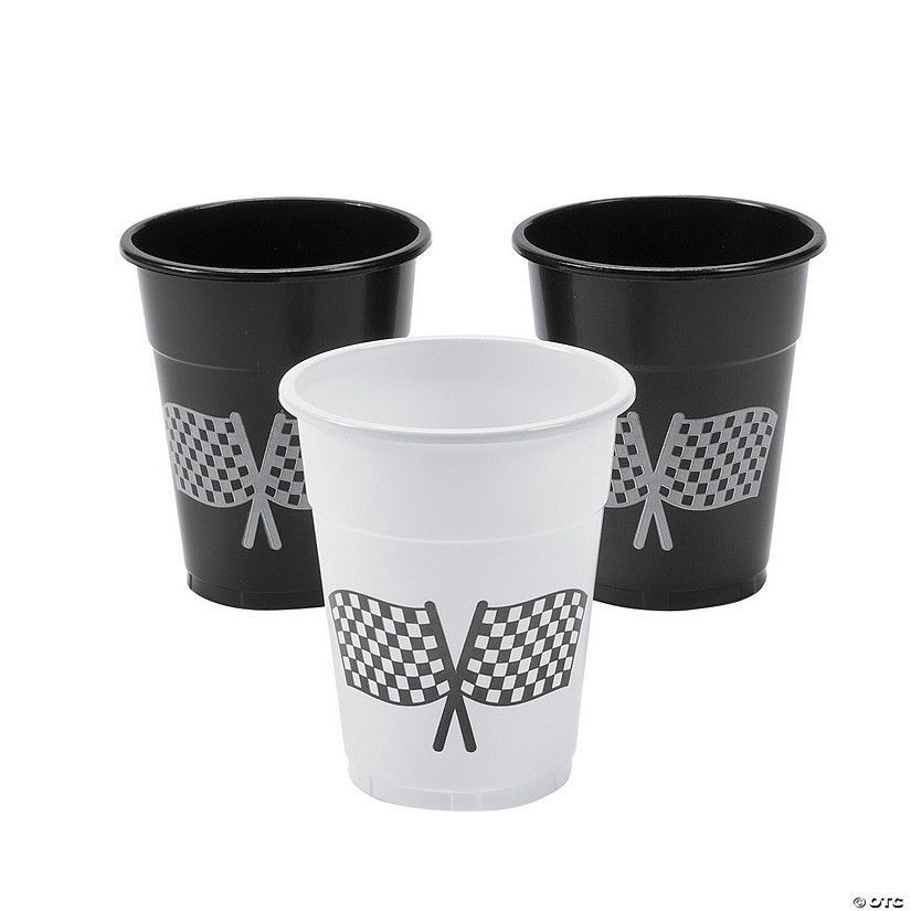16 oz. Bulk 50 Ct. Checkered Flag Black & White Disposable Plastic Cups | Oriental Trading Company