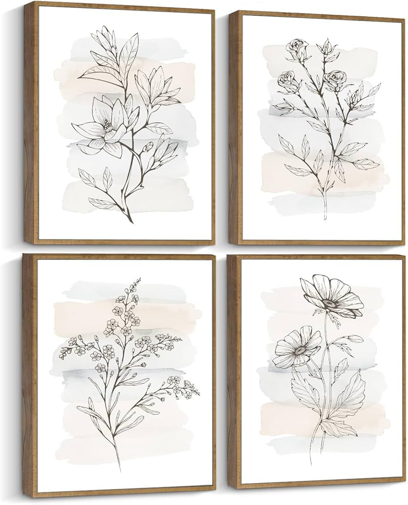 Wall Art Botanical Plant Prints | Vintage Flower Boho Minimalist Floral Artwork Decor for Bedroom... | Amazon (US)