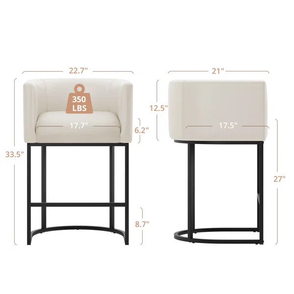 27" H Counter Height Bar Stools Set Of 2, Modern Barrel Counter Stools With Backrest And Arms, Me... | Wayfair North America