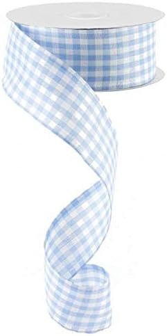 Gingham Check Wired Edge Ribbon, 1.5" x 10 Yards (Light Blue, White) | Amazon (US)