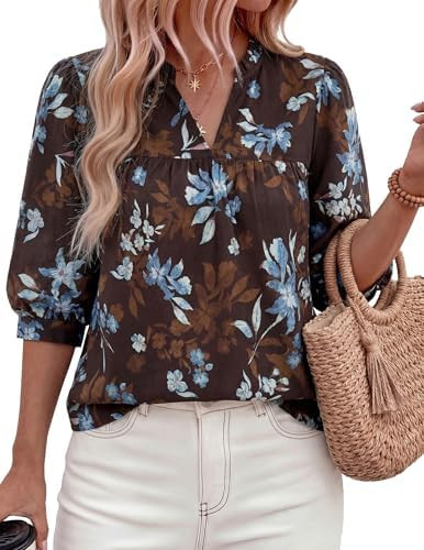 PRETTYGARDEN Women's 2026 Summer Floral Blouses Dressy Casual Half Sleeve V Neck Going Out Boho T... | Amazon (CA)