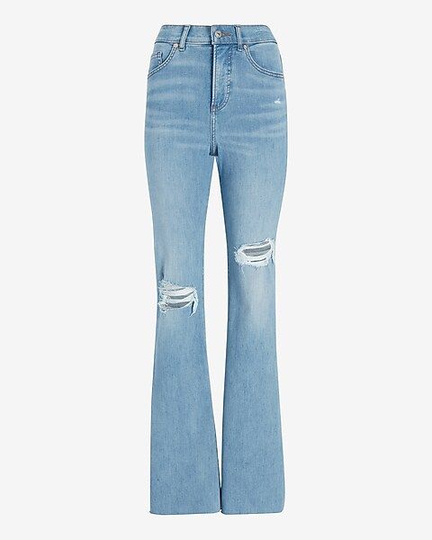 Conscious Edit High Waisted Light Wash Ripped Flare Jeans | Express