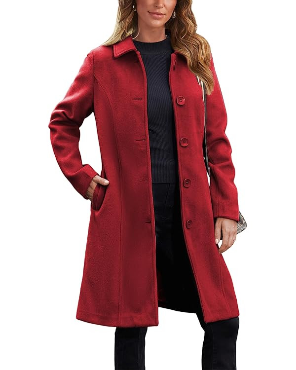 Springrain Womens Pea Coat Elegant Overcoat Single Breasted Winter Coat Dress Coat with Pockets | Amazon (US)