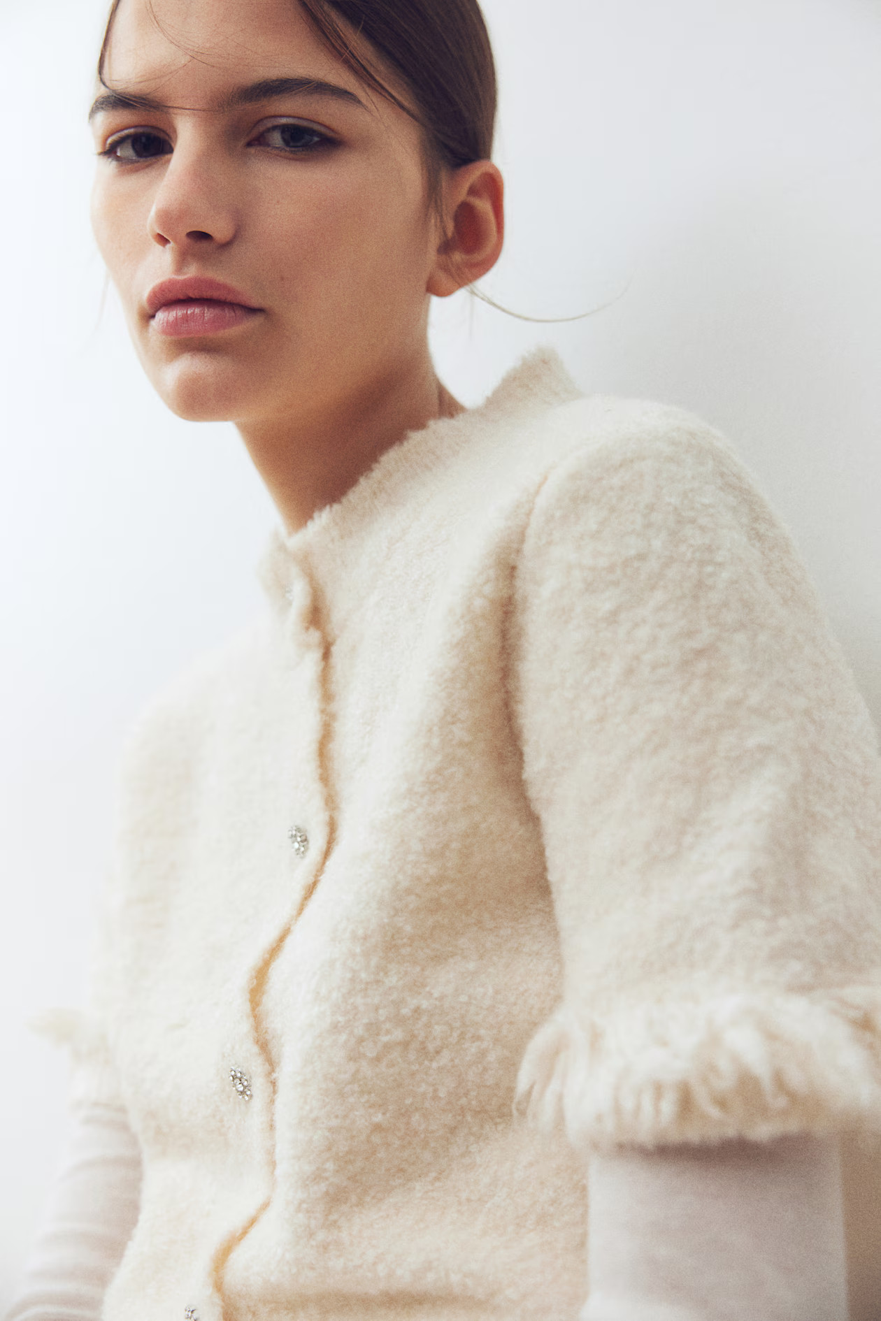 Gebreid bouclé vest - Roomwit - DAMES | H&M NL | H&M (DE, AT, CH, NL, FI)