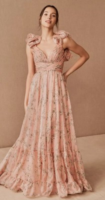 NWT Mac Duggal Indy A-Line Ruffled Back-Lace Chiffon Gown Lena 8 | eBay US