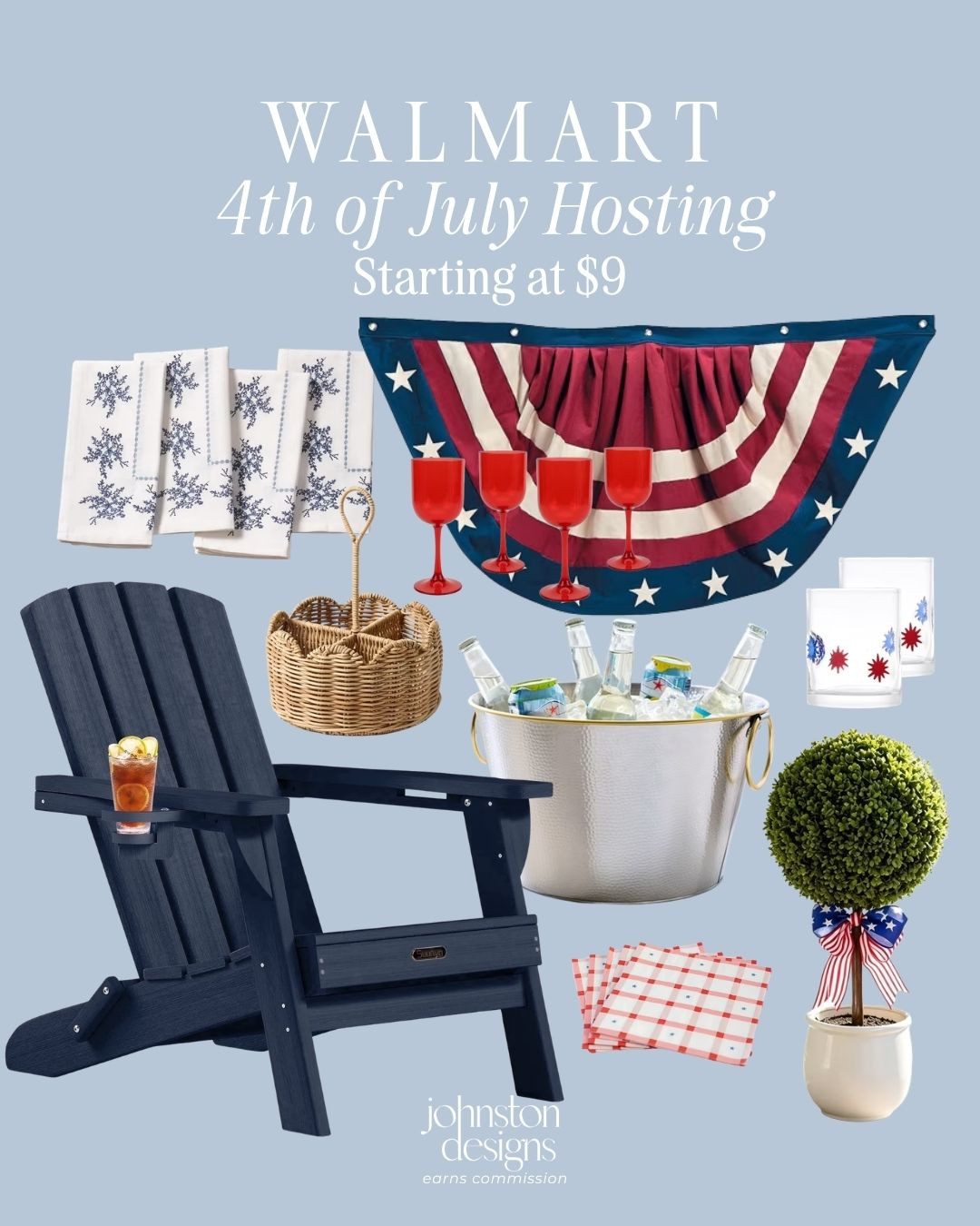 Walmart patriotic patio picks for easy summer hosting. 🇺🇸 From a classic adirondack chair to festive tableware, outdoor decor, and cooler essentials for the 4th.

walmart patio, 4th of july decor, patriotic hosting, outdoor party, summer entertaining, backyard essentials, americana style, adirondack chair, beverage cooler, woven caddy, gingham napkins, festive cups, patriotic bunting, outdoor serveware, topiary planter 

 #LTKHome