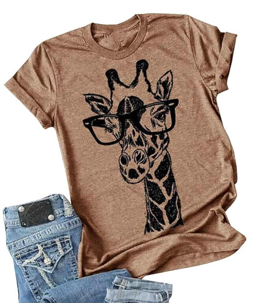 Auburet Womens Giraffe T Shirt Summer Funny Graphic Short Sleeve Crewneck Tees Casual Shirt Tops | Amazon (US)