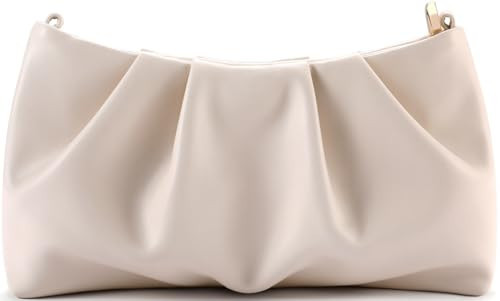 QIRACHIC Beige Women's Clutch Purse, Pleated Evening Handbag, Shoulder Bag with Detachable Chain and Shoulder Strap | Amazon (US)