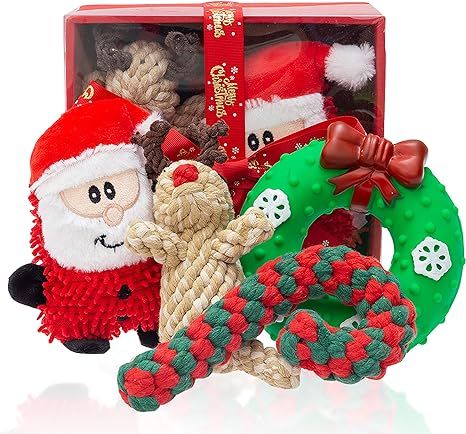 DMISOCHR Christmas Dog Toys - Dog Squeaky Toys & Dog Rope Toys, Safe Rubber/Plush Squeaky Toys, S... | Amazon (US)