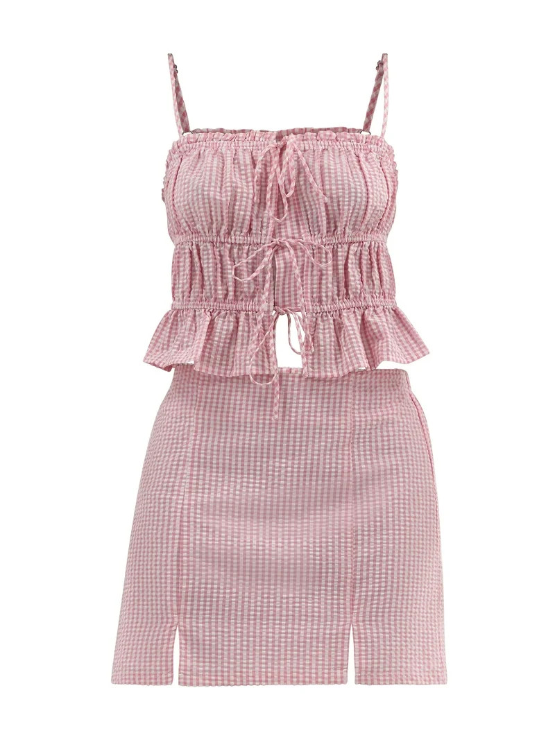 No Boundaries Women's Tie Front Top and Slit Mini Skirt Set, 2-Piece, Sizes XXS-XXL | Walmart (US)