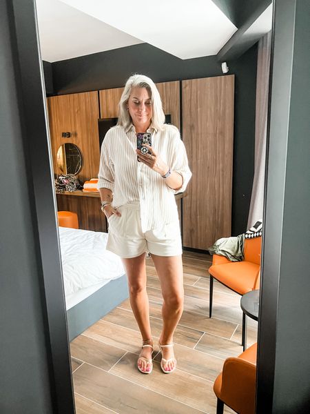 Boat trip ready in terry shorts (Hema, M), a beige striped linen shirt and a white ruffle bikini. Ipanema sandals finish off the look. 



#LTKtravel #LTKeurope #LTKswim