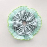 Large Frill Hair Scrunchie Gingham Sage With Light Mint Pleated Ruffle Trim - Xl Scrunchy Handmade in Uk | Etsy (US)