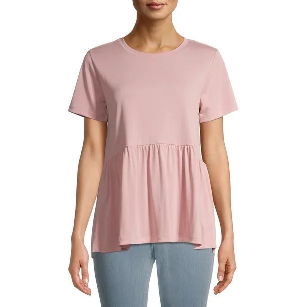Time and Tru Women's Sandwash Peplum T-Shirt with Short Sleeves | Walmart (US)