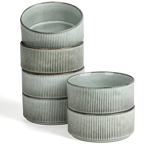 famiware Star Cereal Bowl Set, Soup Bowls Set of 6, Double Reactive Glaze, Stackable, 23 oz Deep Bowls Suitable for Cereal, Popcorn, Oatmeal, Dessert - Dishwasher and Microwave Safe, Smoky Blue | Amazon (US)