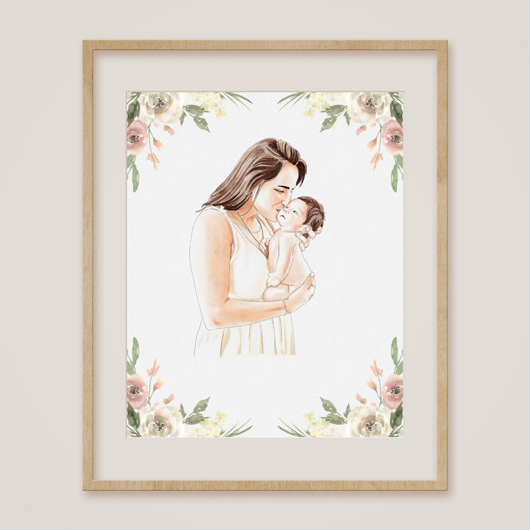 Mothers Day Custom Watercolor Portrait From Photo, Personalized Gift for Mom Mother Grandma, Gift... | Etsy (US)