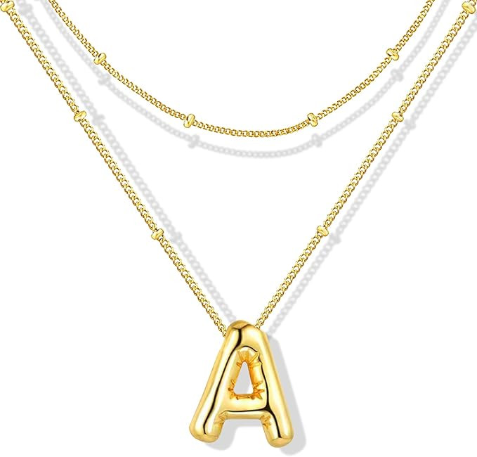 Bubble Letter Necklace for Women, Chunky 3D Initial Pendant Necklaces Adjustable Chain, Dainty Pe... | Amazon (CA)
