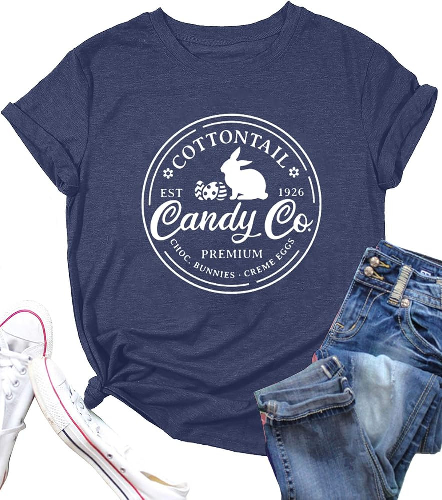 Easter Shirts for Women Cute Cottontail Rabbit Print Tshirt Casual Short Sleeve Bunny Graphic Tee... | Amazon (US)