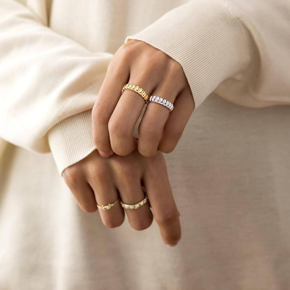 Chunky Gold Statement Rings for Women 14K Gold Silver Tone Non Tarnish Cute Puffy Dome Croissant ... | Amazon (US)