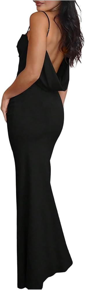 SweatyRocks Women's Backless Draped Bodycon Fishtail Maxi Dress Cowl Neck Sleeveless Cocktail Dre... | Amazon (US)