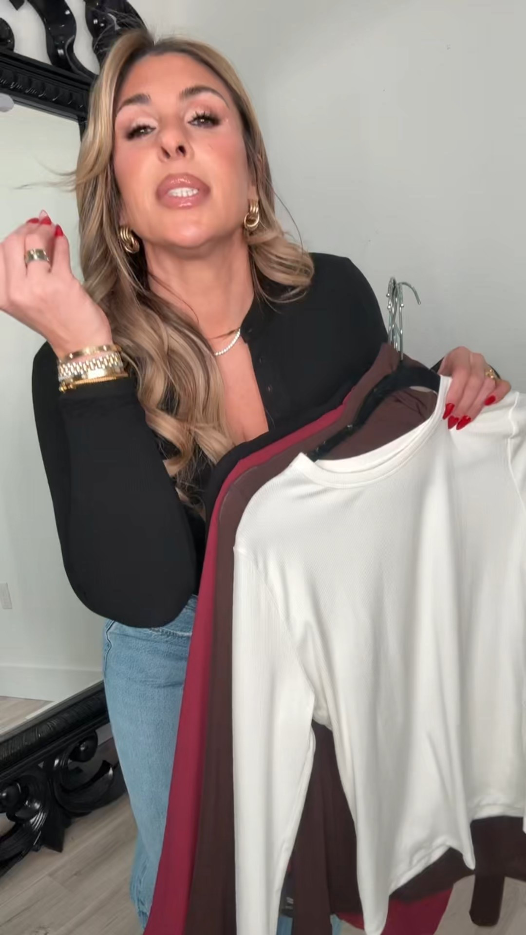 essential long sleeve tops, thick arm approved.

size L in everything 

jeans 31L (12) semi rigid with some give it’s like a mid rise

#LTKMidsize #LTKootd #LTKOver40