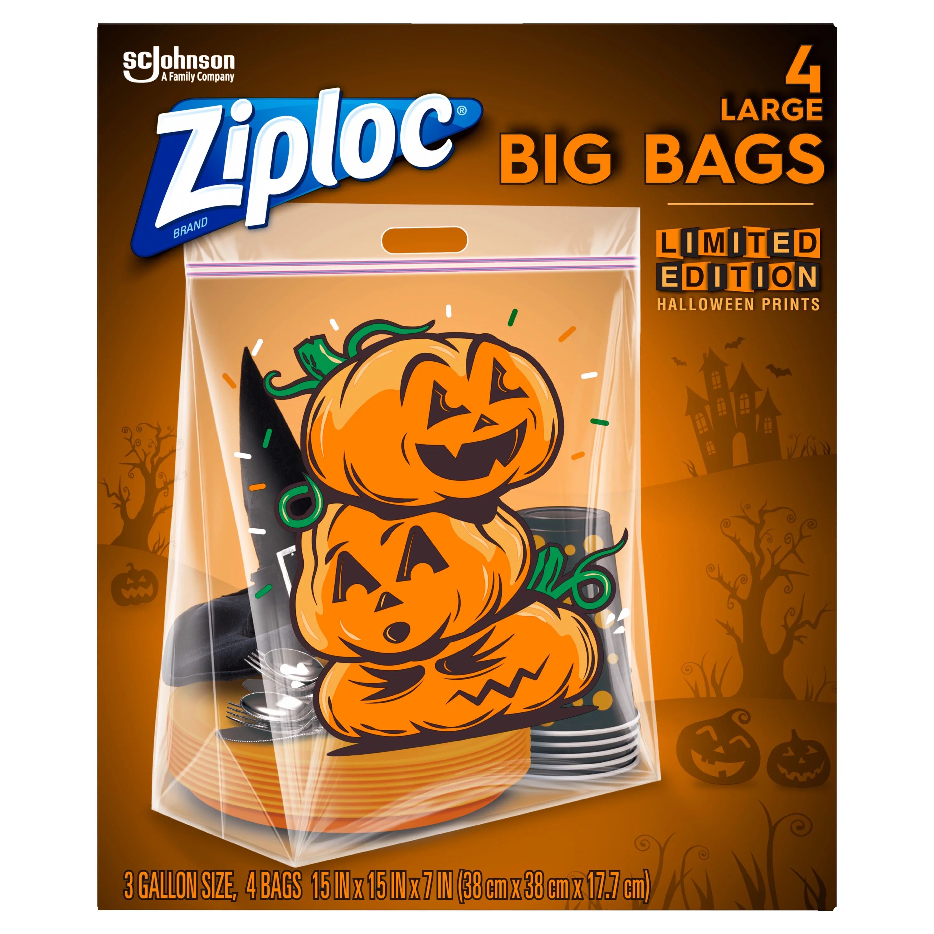 Ziploc Print Halloween Big Bag, Large, 4 Count | Walmart (US)