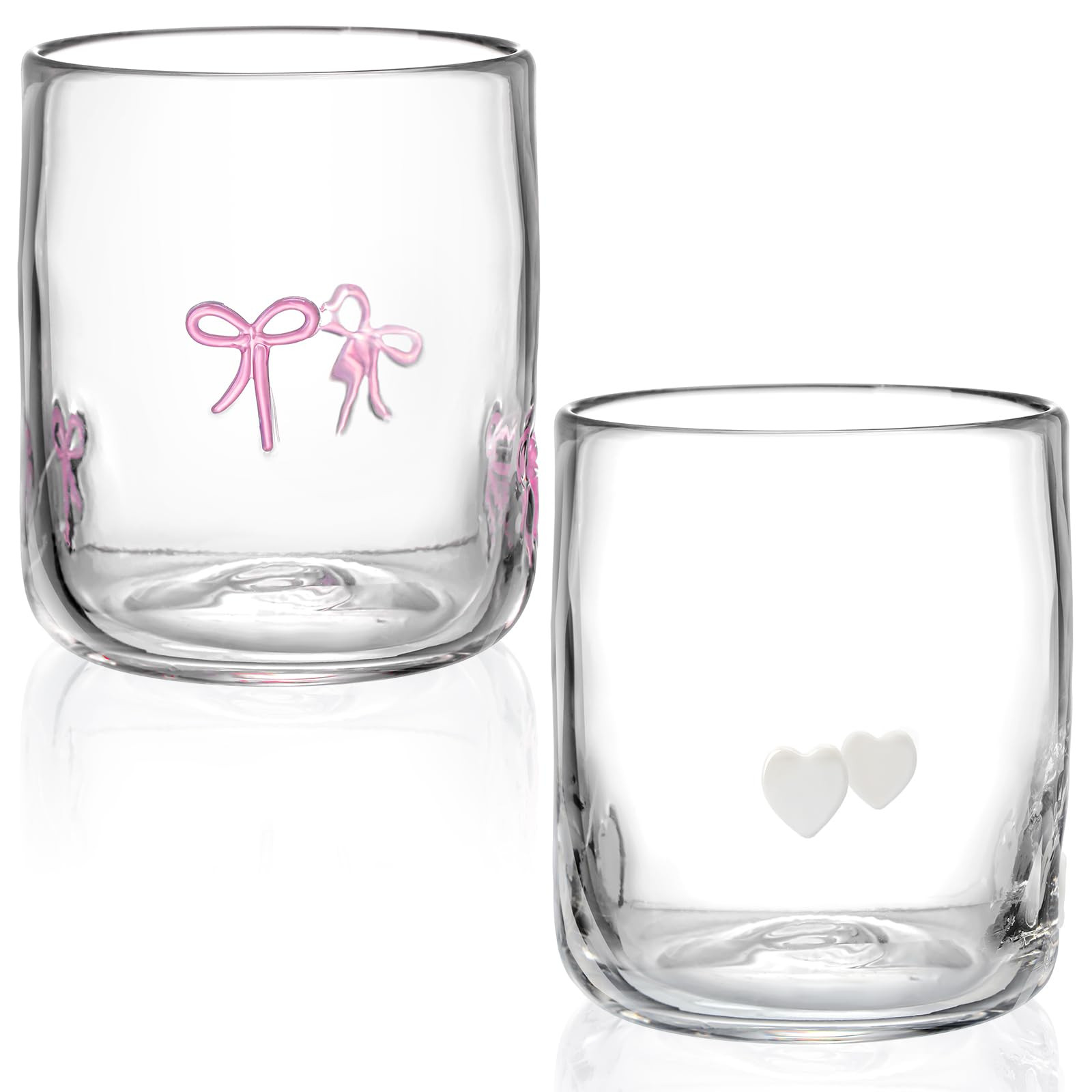 Skylety Set of 2 Bow Icon Juice Glass 14oz Coquette Pink Bow Glass Cup Coquette Heart Coffee Mug ... | Amazon (US)