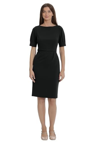 Maggy London Women's Sophisticated Crew Neck Sheath with Overlap Notch Hem Detail Career Workwear Desk to Dinner, Black | Amazon (US)