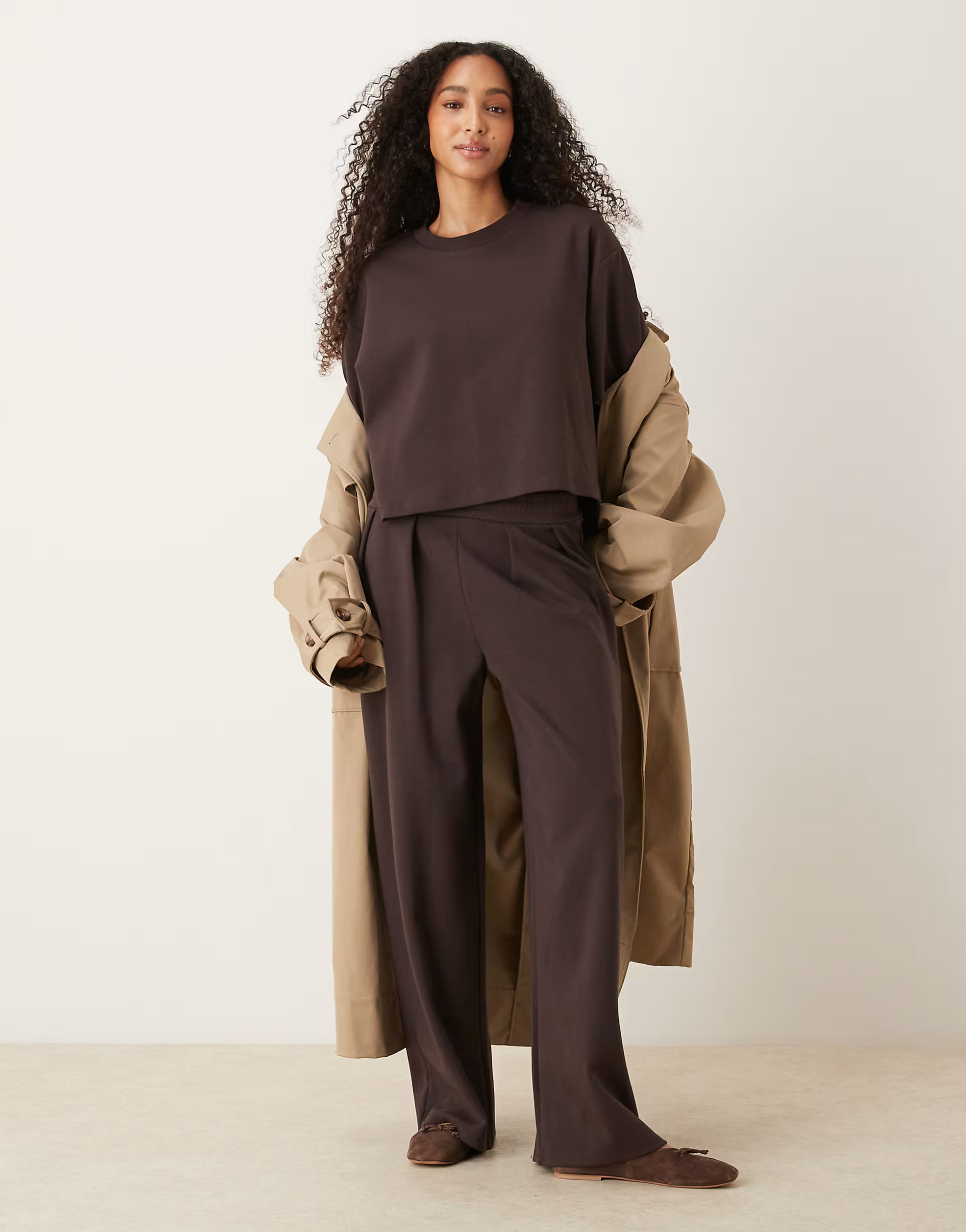 ASOS DESIGN co-ord interlock wide leg trouser in chocolate | ASOS (Global)