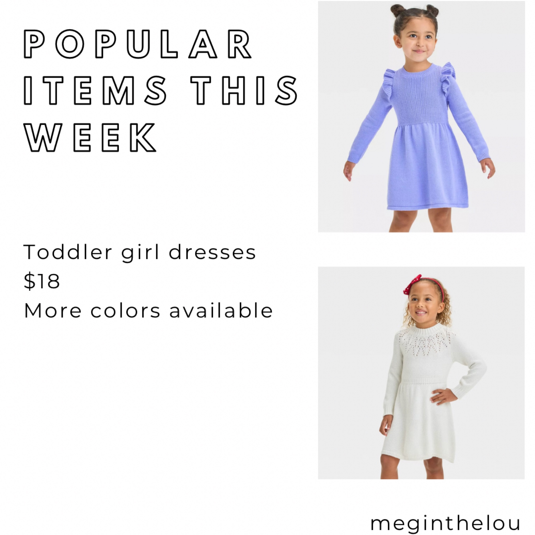 Holiday Outfit - $18, toddler for dresses, both come in other colors 


#toddlergirl #sweaterdress #target #targetsale #under20 #budgetfriendly #LTKHoliday 


#LTKKids #LTKFindsUnder50 #LTKStyleTip