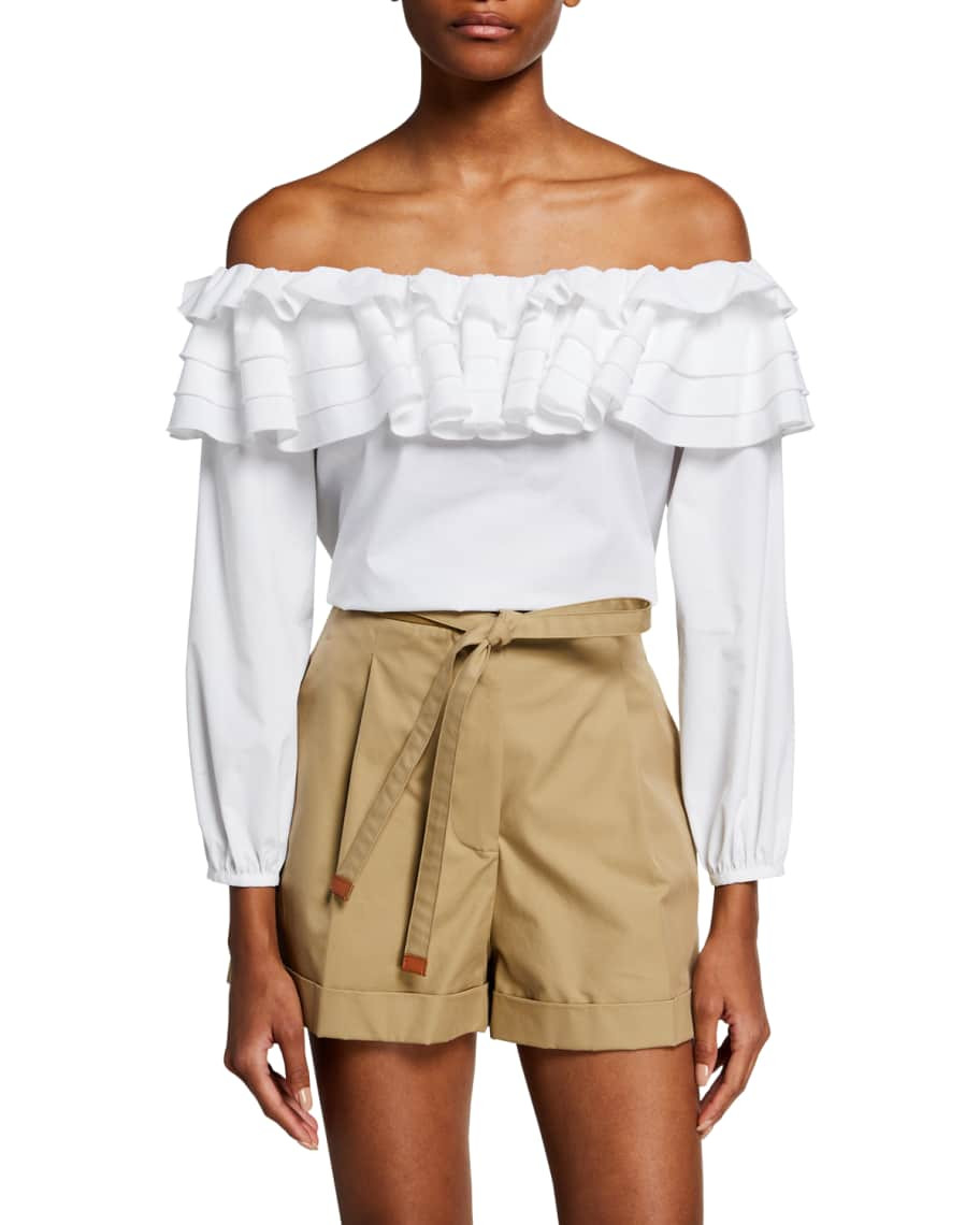 Jason Wu Ruffled Off-the-Shoulder Long-Sleeve Top | Neiman Marcus